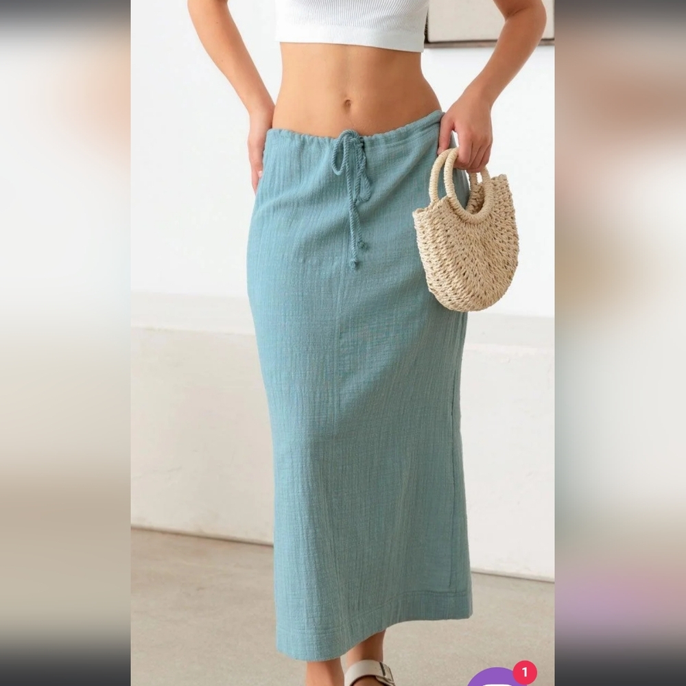 NWT Drawstring Slit Detail Soft Chic Maxi Skirt